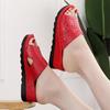 Women's Plus Size Versatile Thick Heel Wedge Slippers Ladies Summer Solid Color High Heels Hollow-carved Design Soft Leather Sandals