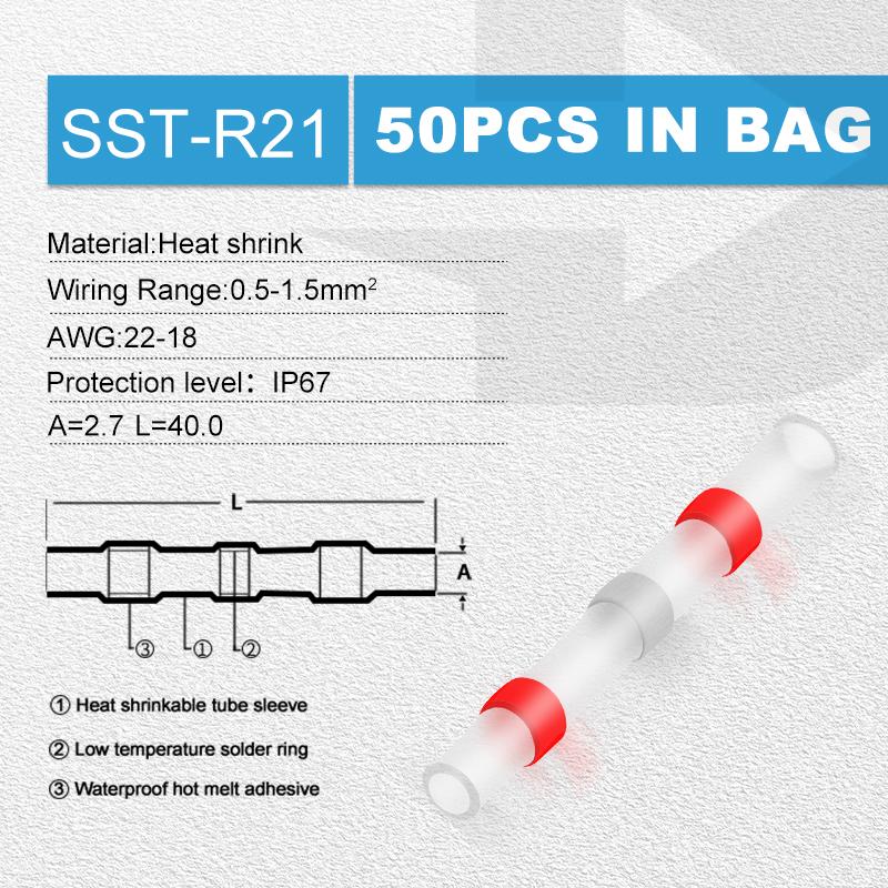 Solder Ring Terminal 50pcs Mount Solder Ring Heat Shrink Intermediate Connection Terminal Heat Shrink Tube Terminal