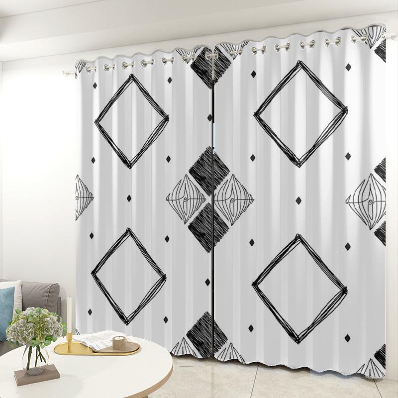 Geometric Curtain Bedroom Living Room Balcony Blackout Curtain Office Hotel Insulation Curtain
