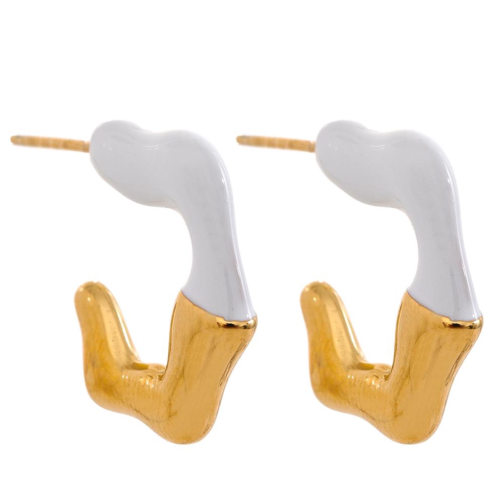 Yhpup Colorful Enamel C Shape Geometric Stainless Steel Candy Fashion Y2K Summer Earrings Women Waterproof Gold Color Jewelry