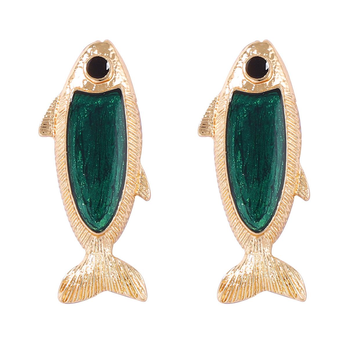 

DIGADAGU Metal Animal Fish Dangle Earrings New Women s Classic Vintage Earrings Daily Zircon Accessories зелений