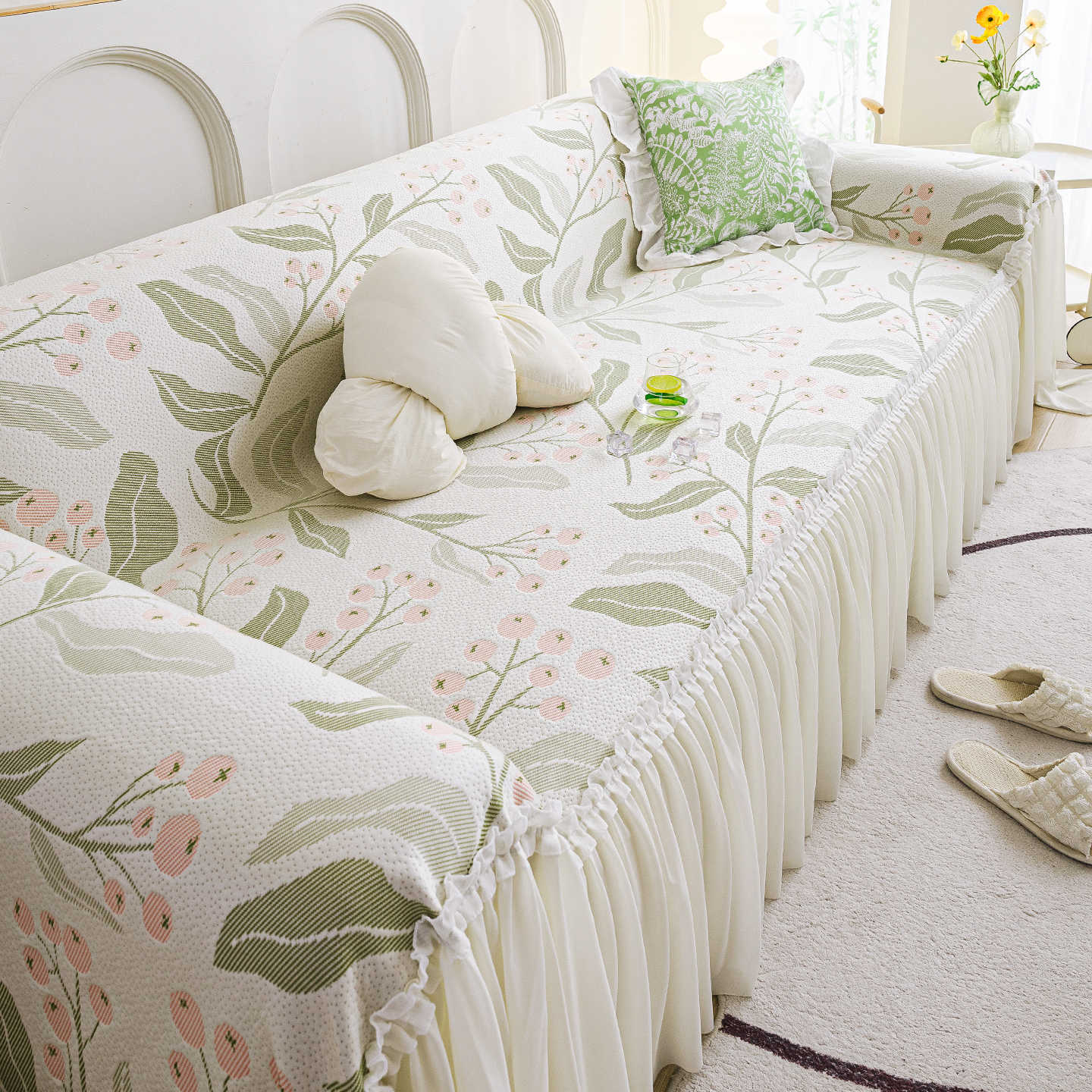 

Летний прохладный чехол-полотенце для дивана из ледяного шелка, все включено, юбка, кремовый ветер, 2025 новинка, нескользящее полотенце для дивана 180*130cm