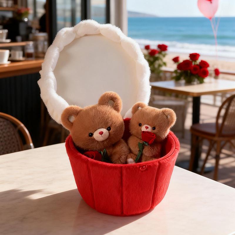 Cute Rose Bear Plush Toy Stuffed Animal Doll Bear in the Cupcakes Funny Two-in-One Valentines Day Birthday Anniversary Present