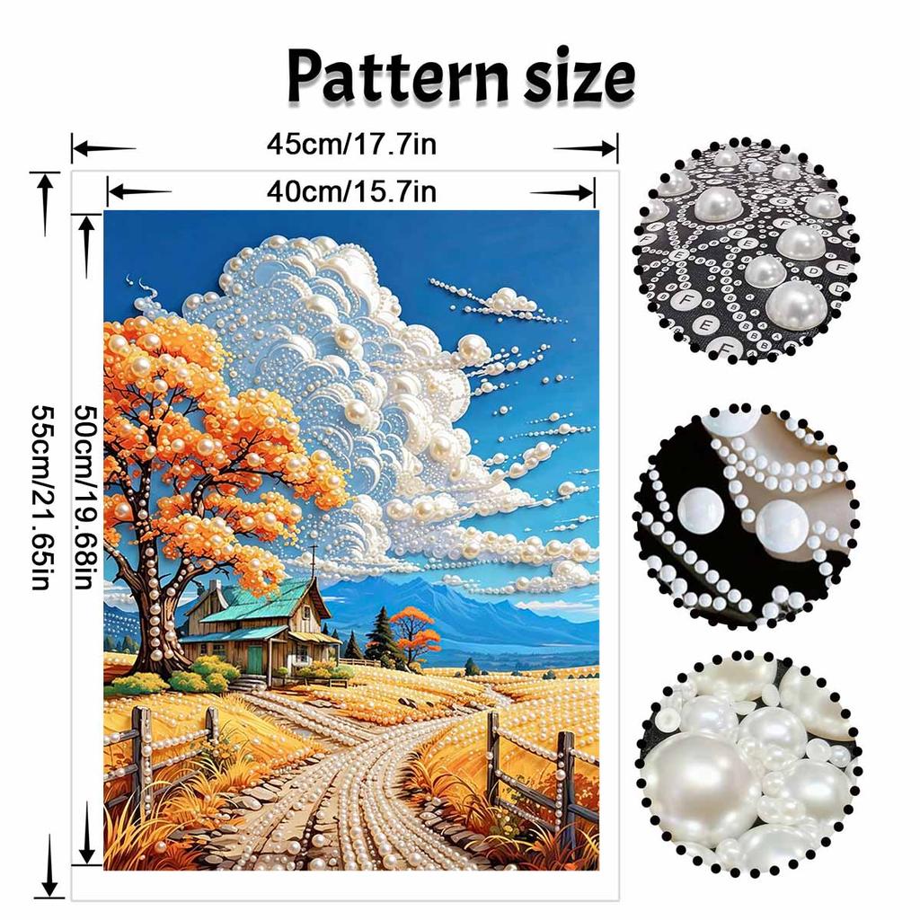 Pearl Painting DIY Kit Autumn Countryside House Frameless Sparkling Bead Art Canvas Creative Home Decor Craft for Beginners