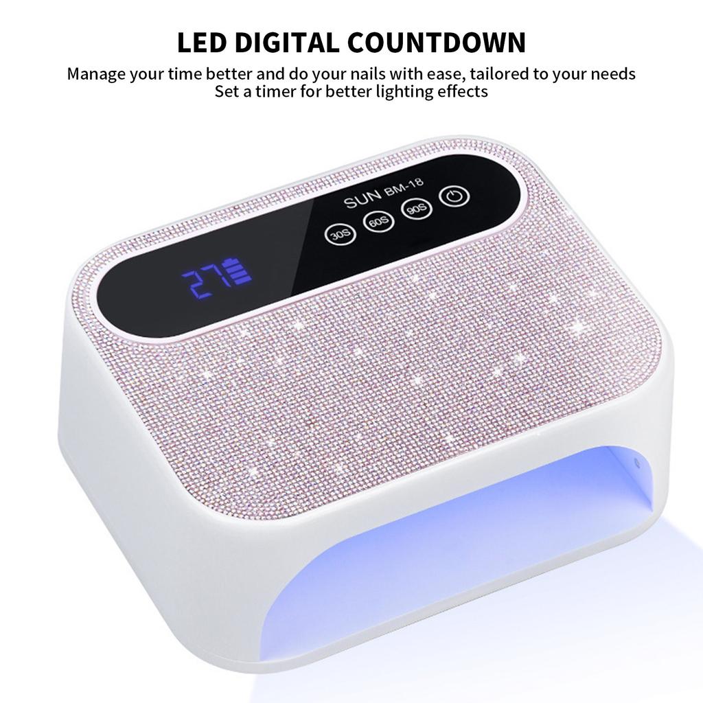 168W Sparkling Rhinestones Curing Lamp with 3 Timers Setting LED Nail Lamp for 3D Nails Art Acrylic Builder Salon Home Use