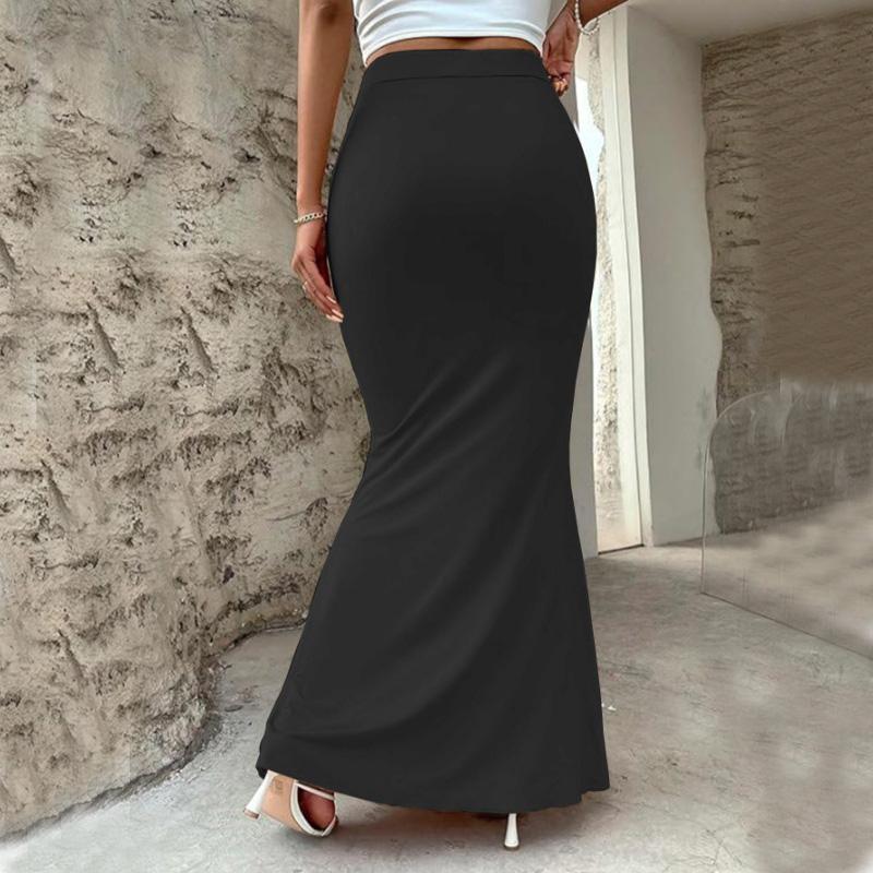 Casual Flowy Maxi Skirt High Waist Fold Over Floor Ankle Length Skirt for Female Solid Color Skirt Women's High Waist Skirt Commuter Fashion Skirt