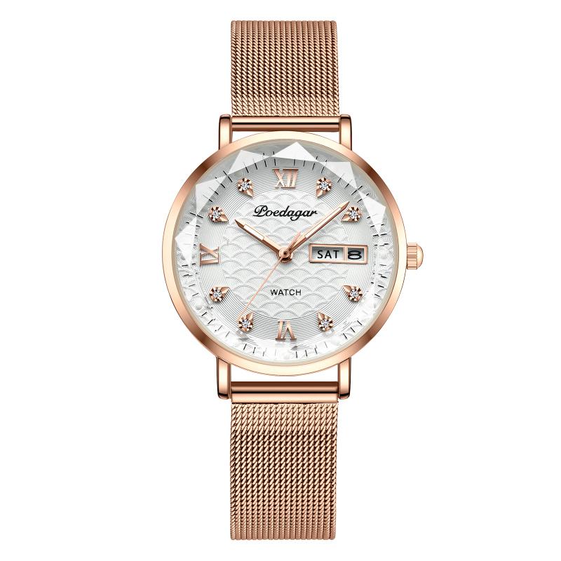 POEDAGAR Women Watch New Fashion Luxury Stainless Steel Wristwatch Bracelet Simple Rose Gold Waterproof Luminous Ladies Watches