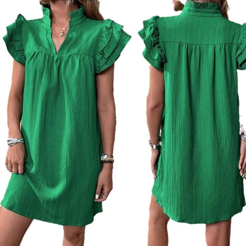 Summer Fashion Versatile Lotus Leaf Sleeve V-neck Dress