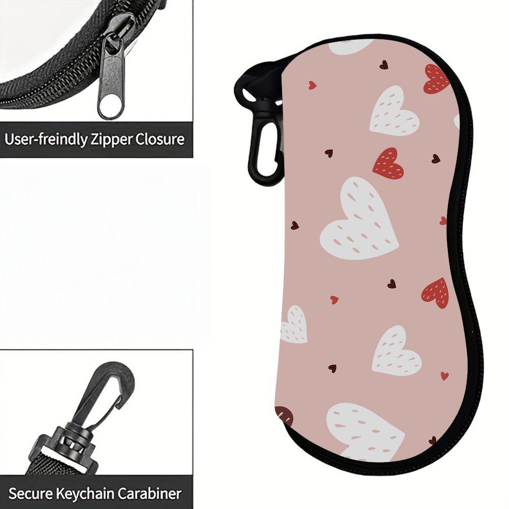 Cute Hearts Pattern Soft Fabric Sunglasses Case, Portable Lightweight Eyewear Pouch, Protective Glasses Bag for Women Girls Travel Daily Use