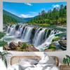 Nature Mountain Forest Tapestry Sage Green Tree Stream Wall Tapestry for Bedroom Aesthetic Lush Woodland Landscape Small