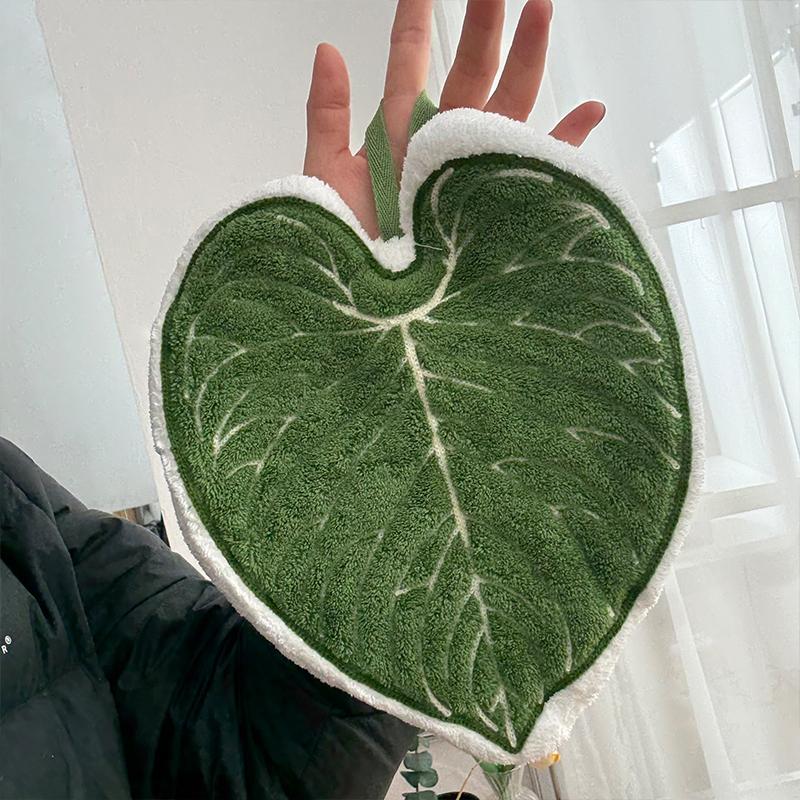 Thickened Plush Kitchen Towel Infusion Shaped Washable Clear Plant Print Hanging Absorbent Towel Household Decorative Towel