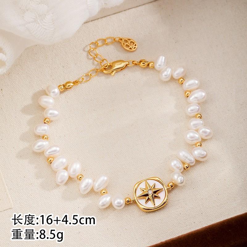 Elegant Star-Shaped Freshwater Pearl Bracelet Women Men Handcrafted Luxury Minimalist Jewelry Geometric Design NL03817B: Octagonal Star Freshwater Pearl Bracelet