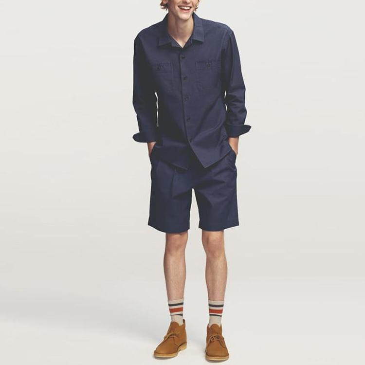 Uniqlo Solid Color Fashion Pleated Cotton Shorts Men Shorts Blue 440286-66