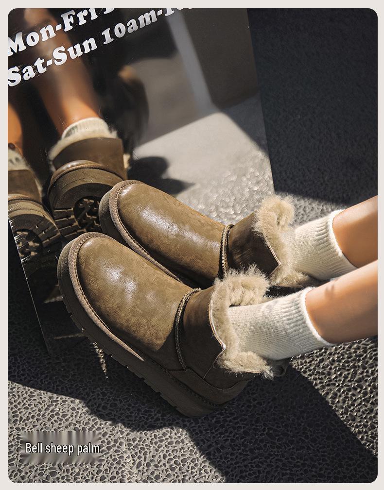 Women's Waterproof Sheepskin Snow Boots - Short, Thick-Soled, Fleece-Lined, Winter 2025
