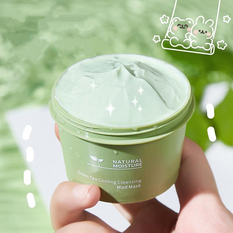 Green Tea Clay Face Mask for Deep Cleansing, Cooling & Detoxifying Mud Mask, Oil Control & Pore Minimizing, Creamy Wash-Off Formula,