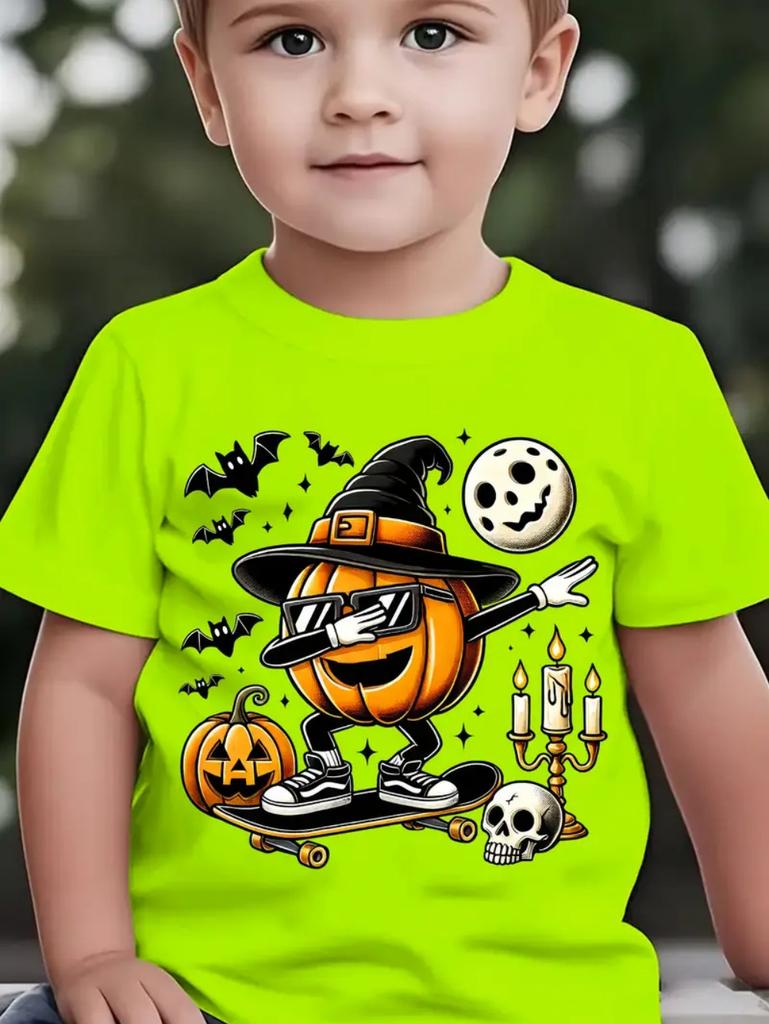 Happy Halloween Fashion Kids' T-Shirt Summer Casual Tops Spooky Short-Sleeved Halloween Pumpkins Print T-Shirts Halloween Gifts