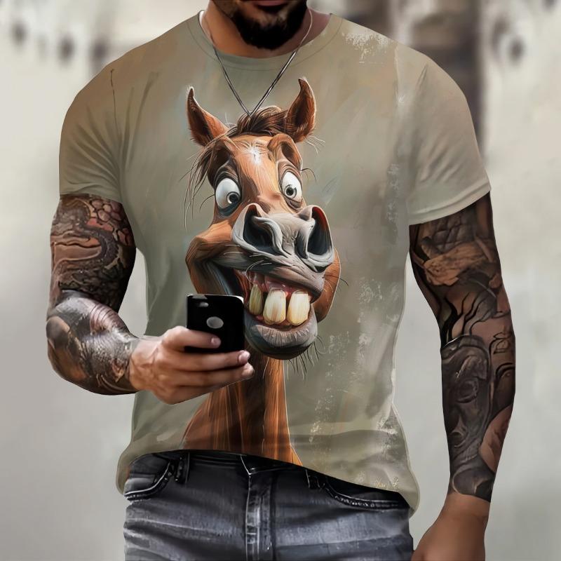 3D Print Funny Animal Element T-Shirt for Men Round Neck Trend Men T-Shirt Breathable Comfortable Short Sleeve Male Top Clothing