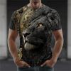 Men's Summer Crew-Neck T-Shirt with Cool Lion Print Casual Short-Sleeve Loose-Fit Pullover Fashionable Street Style for Men
