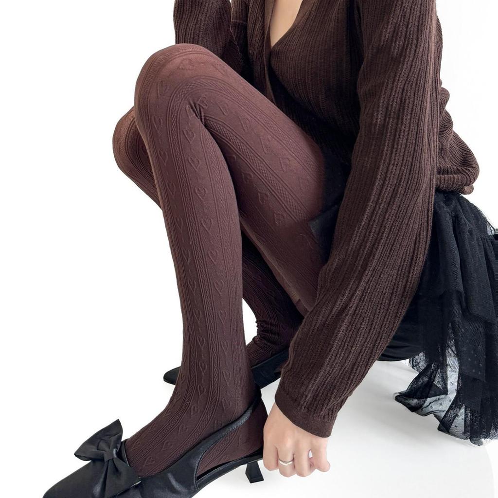 Women's Slimming Heart Pattern Tights - Coffee & Gray, Spring/Autumn