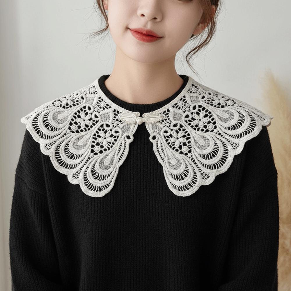 Hollow Out Knitted Shawl Cape Blouse Shoulders Fake Collar Elegant Crochet Flower Scarves  Female