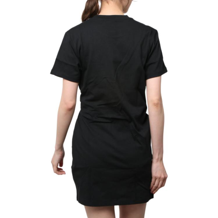 adidas Striped Logo Round Neck Short Sleeve Dress Women Dresses Black HG6416