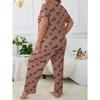 Plus Size 3XL 4XL 5XL Sleepwear Heart Letters Print 2 PCS Pajama Set Women's Casual Short-Sleeve Top and Pants Loungewear