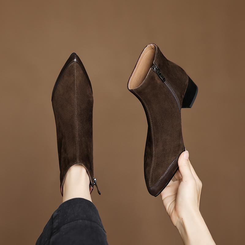 Fashion 2025 New Autumn Women Boots Genuine Leather Women Shoes Pointed Toe Chunky Heel Shoes Modern Ankle Boots Concise Chelsea Boots