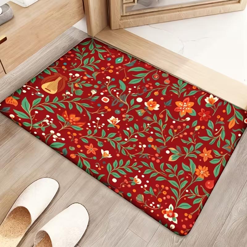 Cartoon Christmas Tree Decorative Doormat Colorful String Light Border Xmas Carpet Cute Holiday Home Decor Indoor Entrance Rug