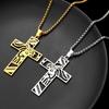 Hip Hop Punk Crown of Thorns Jesus Cross Necklace for Men Stainless Steel Gold Plated Crucifix Pendant Necklaces Jewelry