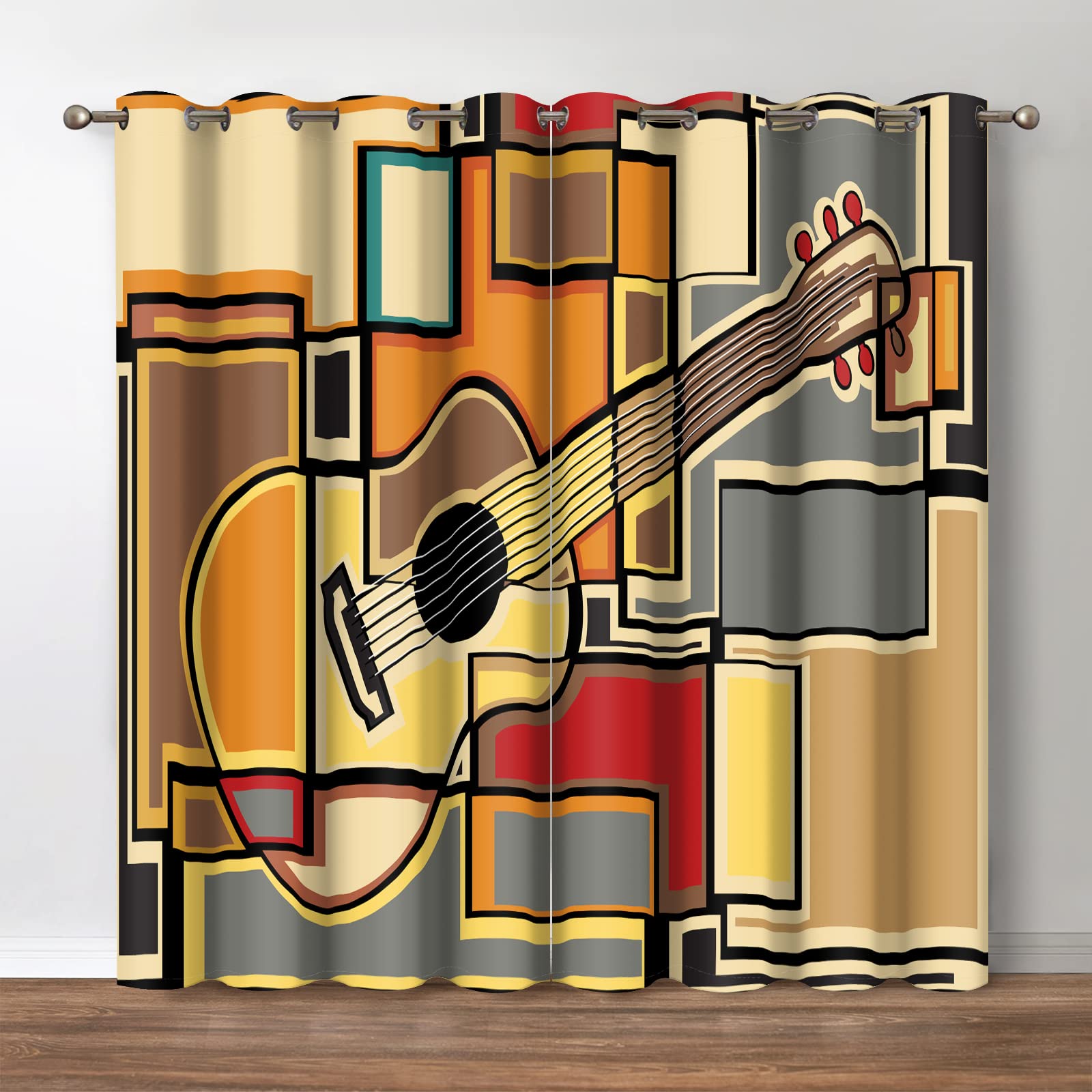 Geige Bedruckte Verdunkelungsvorhänge Klassische Musik Themen Fenstergardinen Musikalisches Muster Fensterdekoration Schlafzimmer Dekor Vorhang W70 X H185cm X 2&Grommet Top