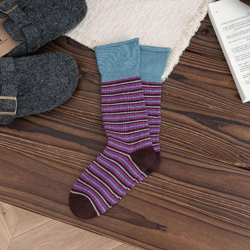 Autumn and Winter Color-blocking, Artistic and Retro Striped Mid-calf Socks for Women's Fashion, Pile Socks