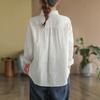 Camicetta in Cotone Primaverile Semplice Letteraria da Donna a Maniche Lunghe Camicia Ricamata Floreale Larga e Versatile