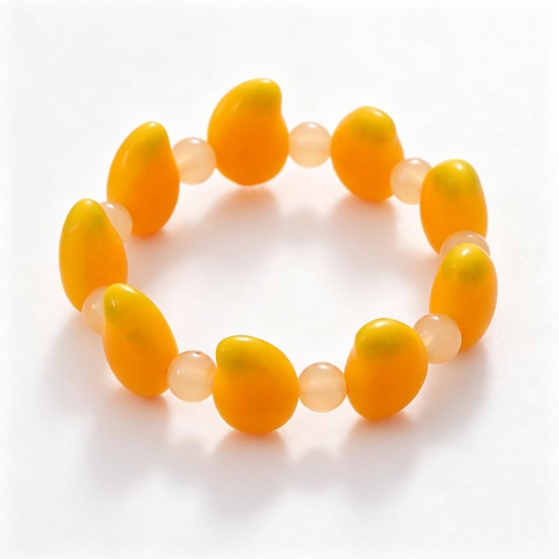 Colorful Fruit Beaded Stretch Bracelet with 3D Strawberry Orange Charms for Women