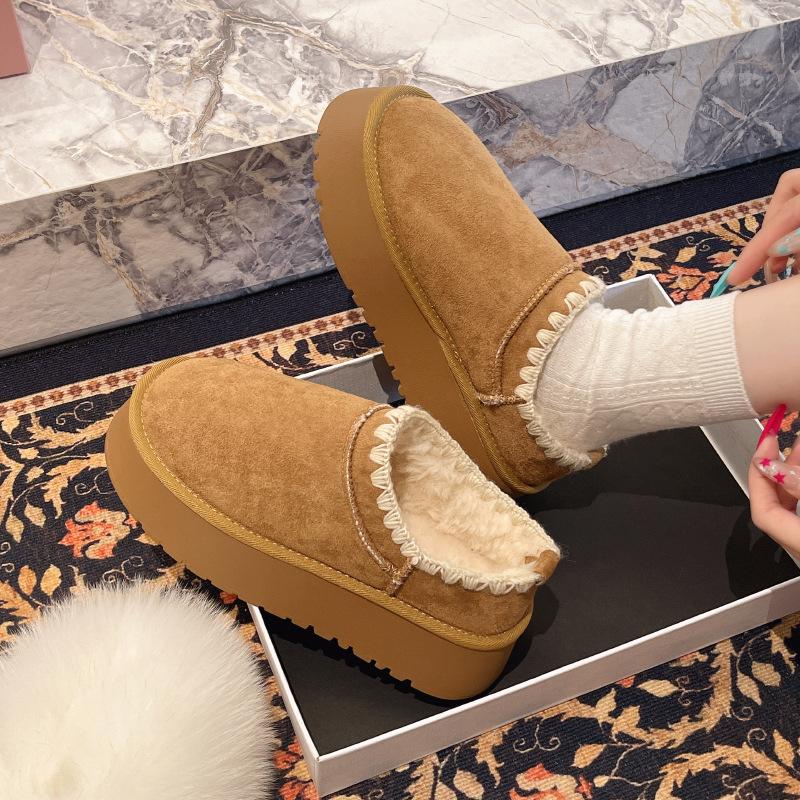 Popular Velvet Snow Boots Women's 2025 New Autumn and Winter Retro Thick-soled Northeast Warm and Non-slip One Pedal and Half Drag