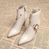 Pointed Toe Women High Heels Ankle Boots Elegant Leather Shoes Winter Chelsea Boots  Chunky Dress Pumps Fashion Short Botas