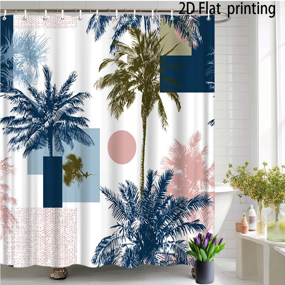 Elegant Tropical Botanical Palm Leaf Shower Curtain Waterproof Bathroom Decor Modern Coastal Abstract Print Liner Curtain Design