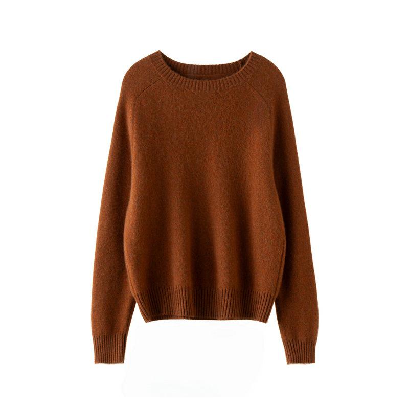 Women's 100% Pure Cashmere Heather Yarn Sweater, Round Neck, Loose Fit, Soft, Light Luxury, Knitted Base Layer for Autumn/Winter.
