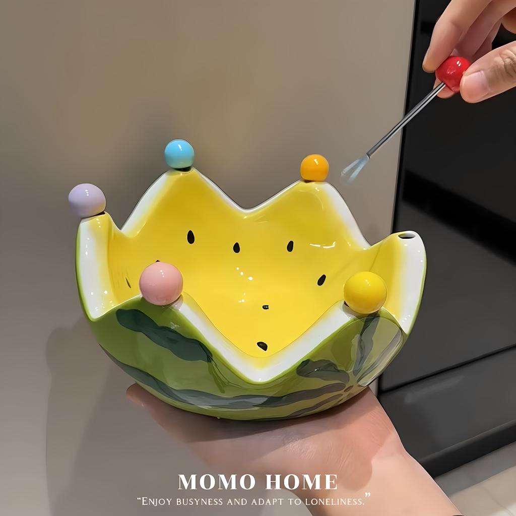 Watermelon Fruit Plate Creative Ceramic Fruit Fork Set Large Capacity Living Room Coffee Table Fruit Bowl Plate Cute Ornaments