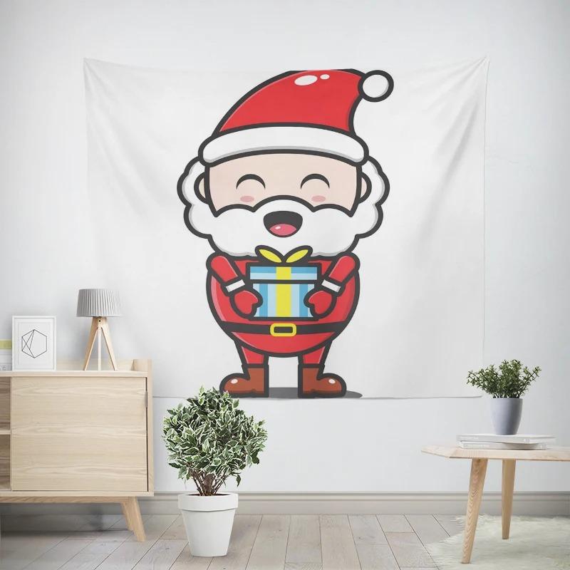 Christmas New Year Cartoon Santa Claus Pattern Living Room Bedroom Decorative Tapestry