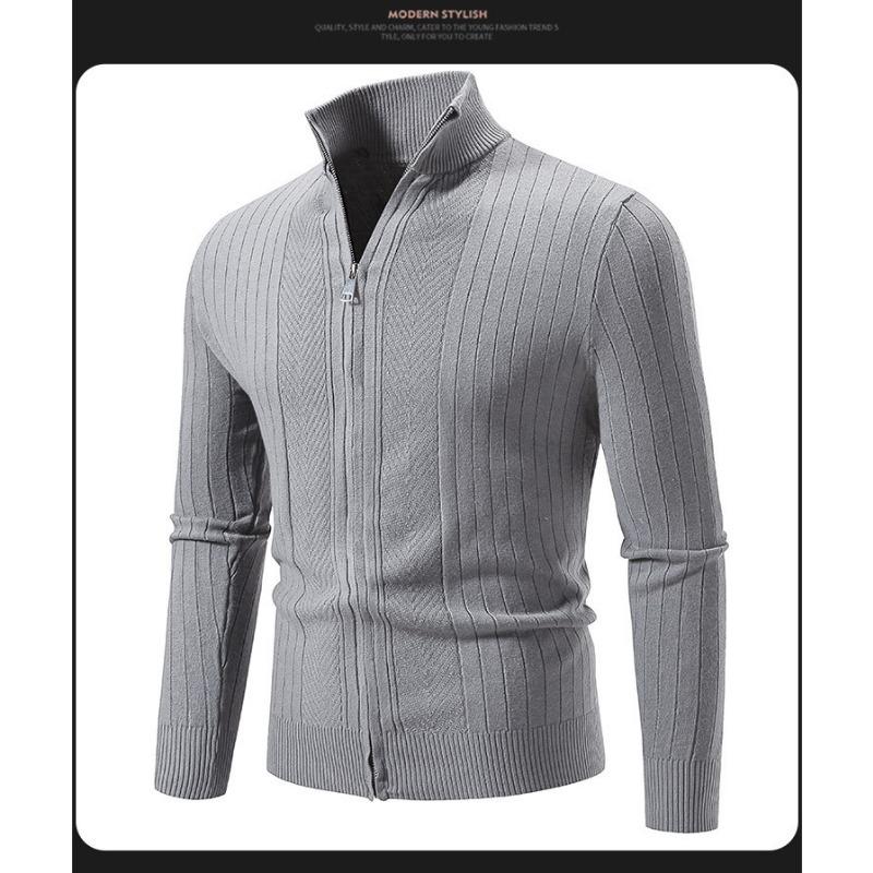 Men S Stand Collar Long Sleeve Jacquard Knit Cardigan Sweater Casual Plus Size
