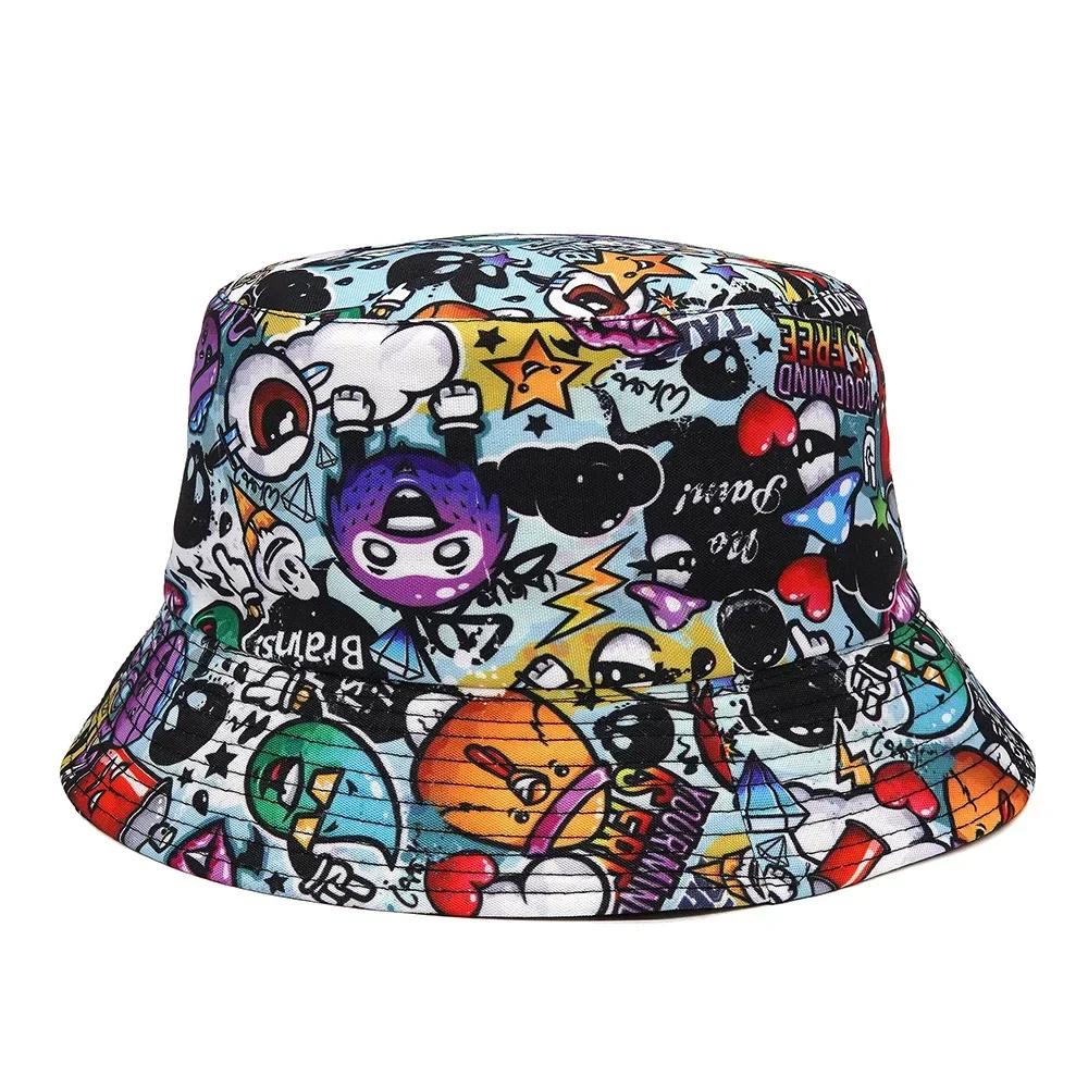 Unisex Cartoon Panama Bucket Hats Animal Letter Print Fisherman Hat For Women Men Spring/Summer Reversible Cap