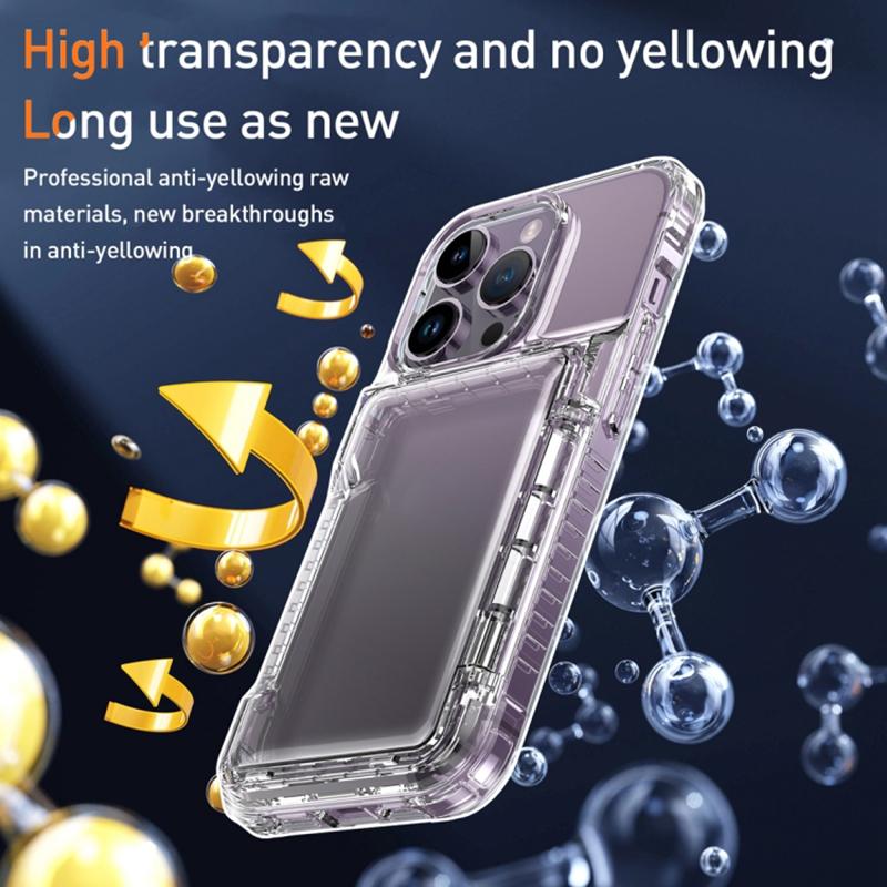 For iPhone 15 Anti-Scratch Phone Cover Clear PC+TPU Phone Case with Kickstand Card Holder