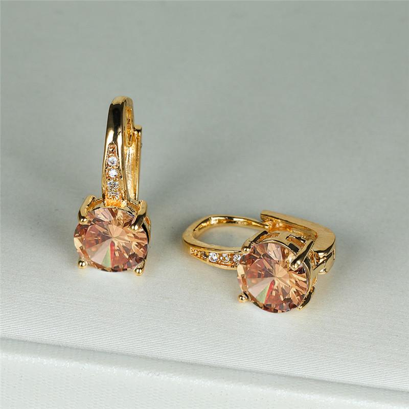 Dainty Gold Color Classic Red Blue Round Zircon Clip Earrings Mystic Rainbow Crystal Stone Wedding Jewelry For Women