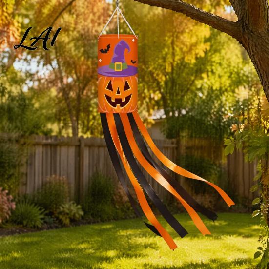 Skull Pattern Wind Streamer Halloween Windsock Flag Large Spooky Pumpkin Skeleton Ghost Socks Outdoor Decorative Eaves Hanging Props Decor for Yard