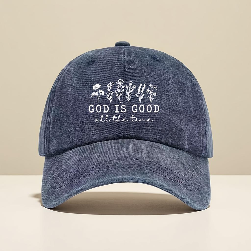 1pc Womens Floral  God Is Good Print Adjustable Snapback Baseball Cap  Lightweight Breathable Vintage Washed Brim