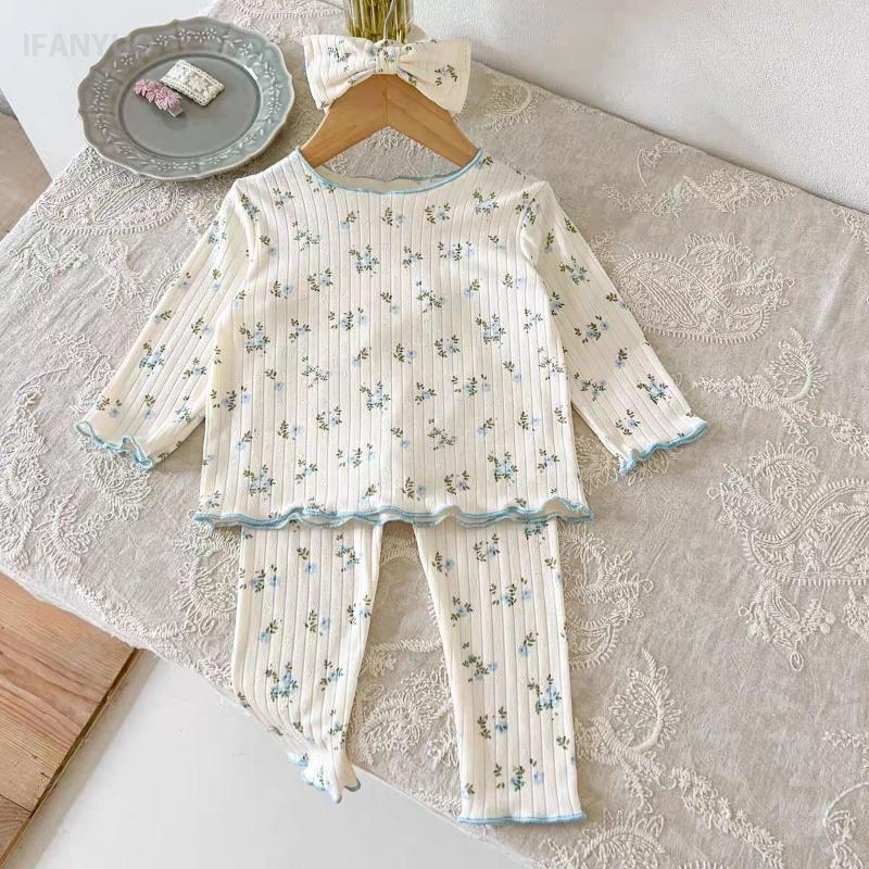 1-7T Baby Girl's Autumn New Pajama Set Floral Print Casual Two-piece Girls Long Sleeve Shirt and Pants Children's Clothing