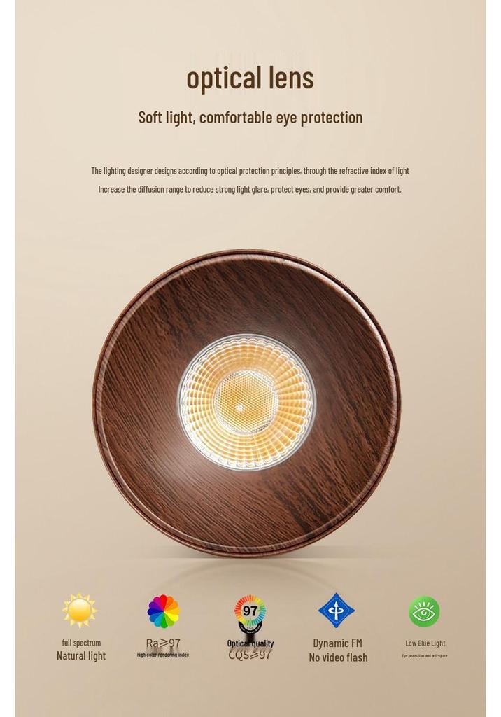 Wind Walnut Surface-Mounted Spotlight, No Hole Needed, Full Spectrum Eye Protection for Corridor, Hallway, Living Room.