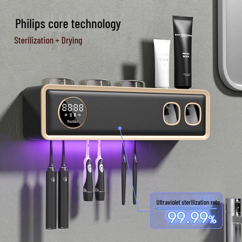 Chytrý nástěnný držák na zubní kartáčky UV dezinfektor se sušením a úložným kelímkem