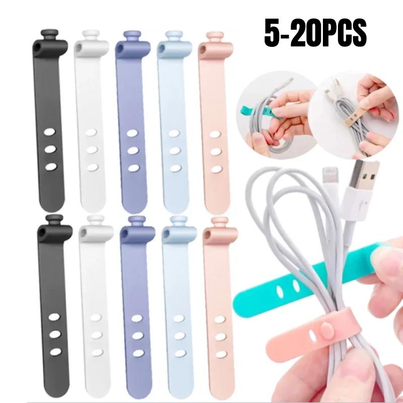 1-11pc Cable Organizer Ties Silicone Wire Management Bobbin Winders Flexible Tie Desktop USB Data Cord Earphone Wire Line Wrap
