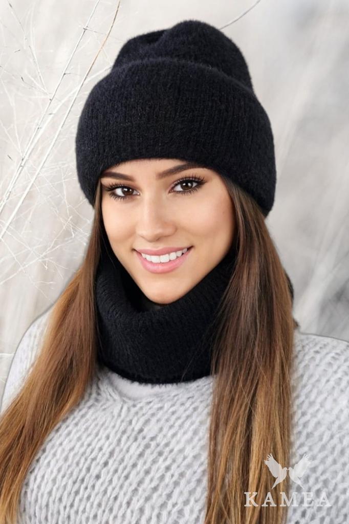 Benita Alpaca Hat and Scarf Set, Black
